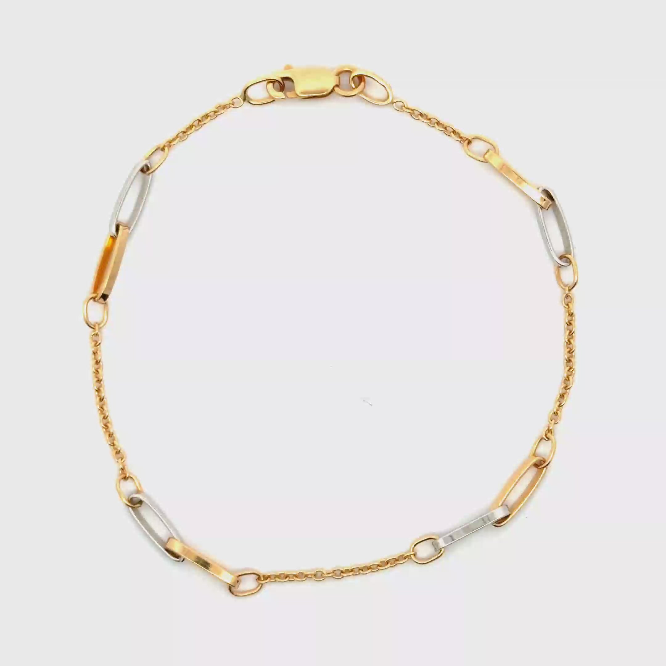Two-Tone Elongated Link Yellow Gold Chain Bracelet