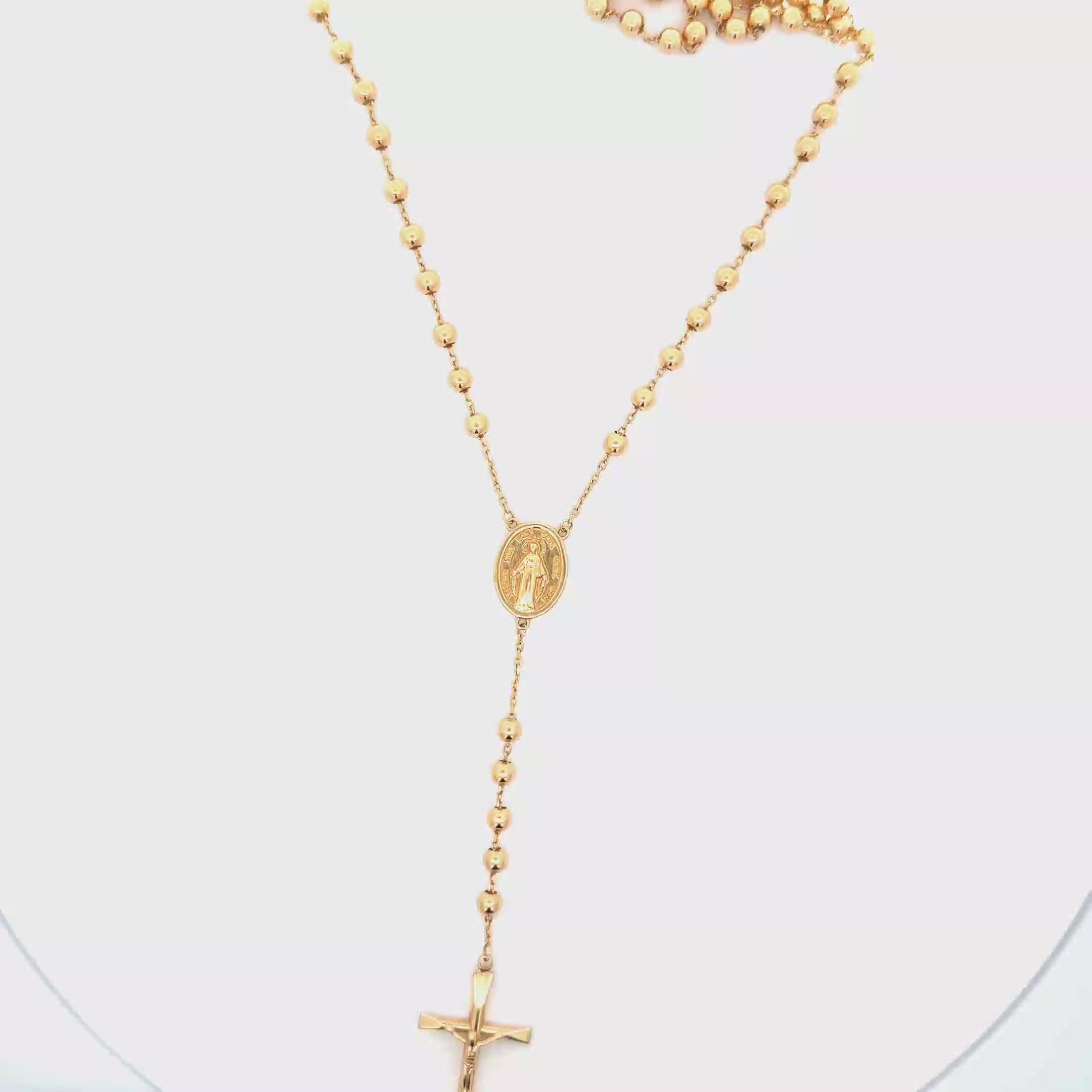 Elegant Yellow Gold Beaded Rosary Necklace with Crucifix Pendant