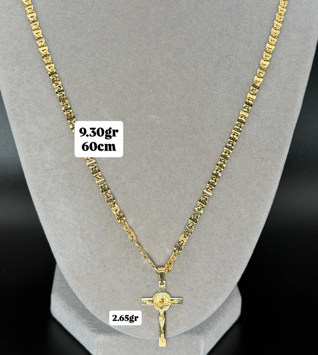 Yellow Gold Crucifix Pendant on Mariner Chain