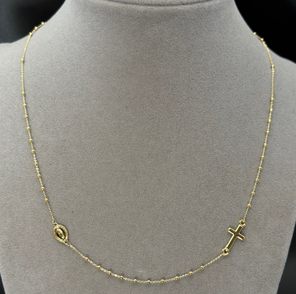 Delicate Yellow Gold Beaded Chain Necklace