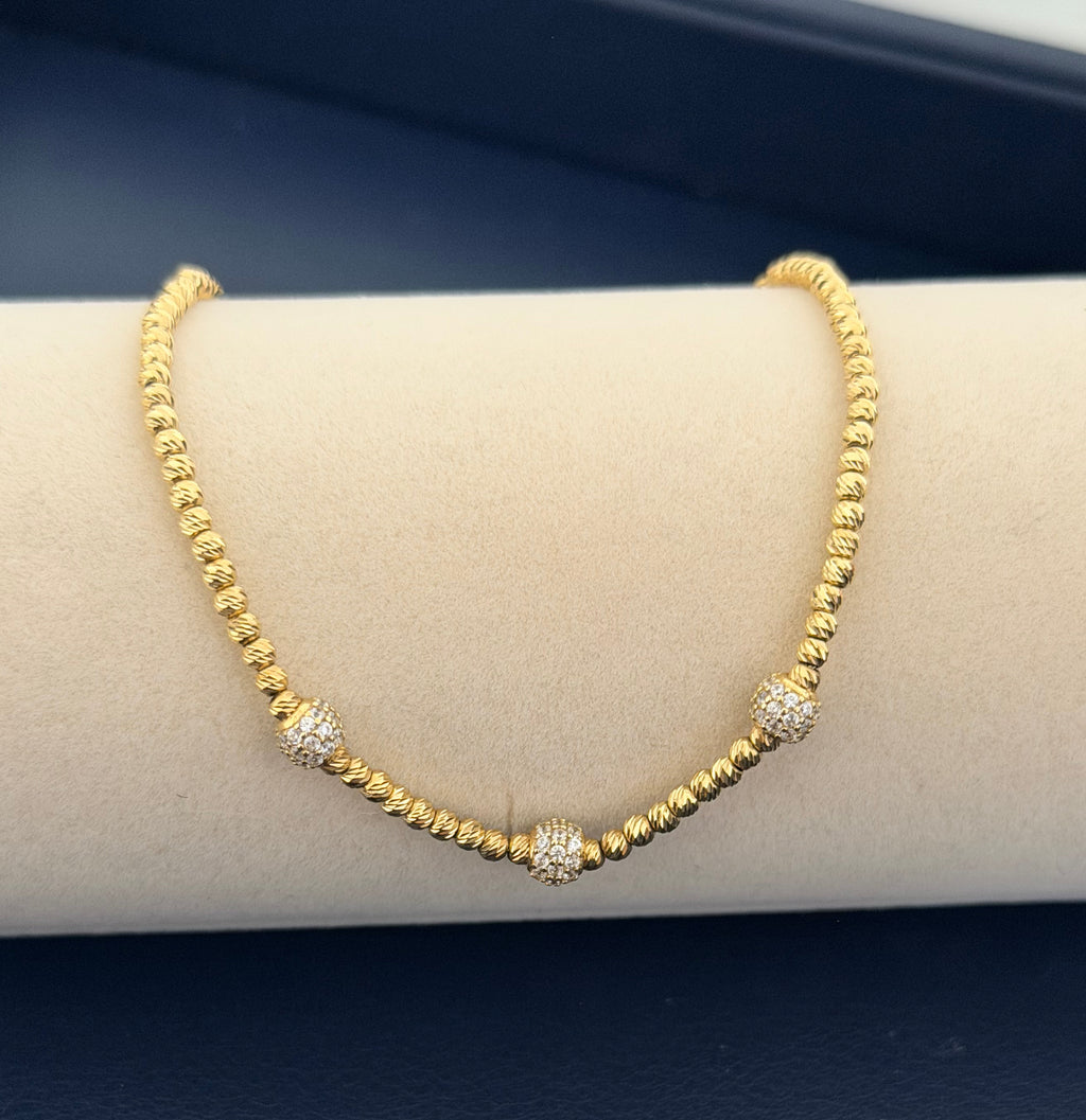 Yellow Gold Beaded Bracelet with zirconia Accents