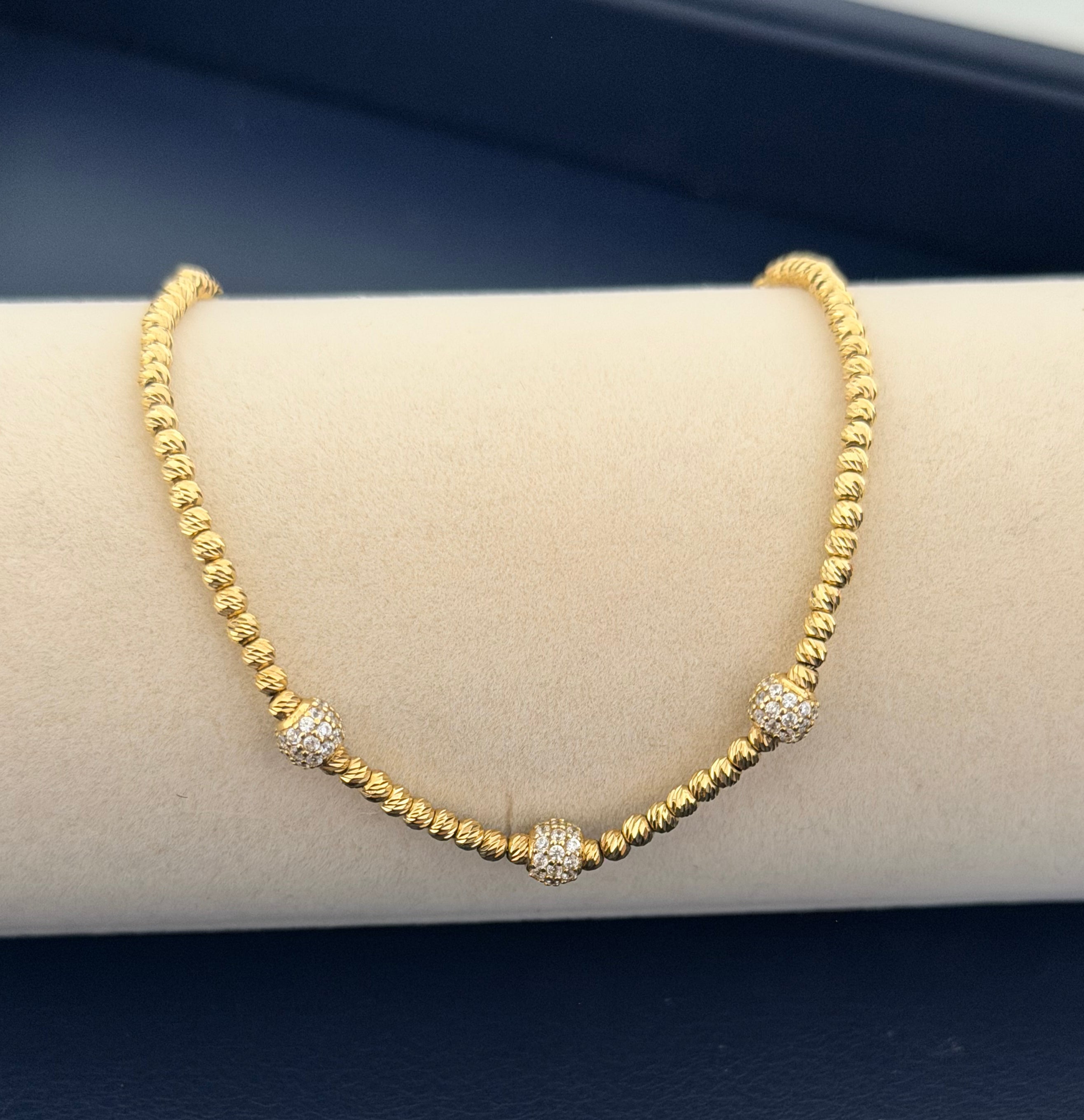 Yellow Gold Beaded Bracelet with zirconia Accents
