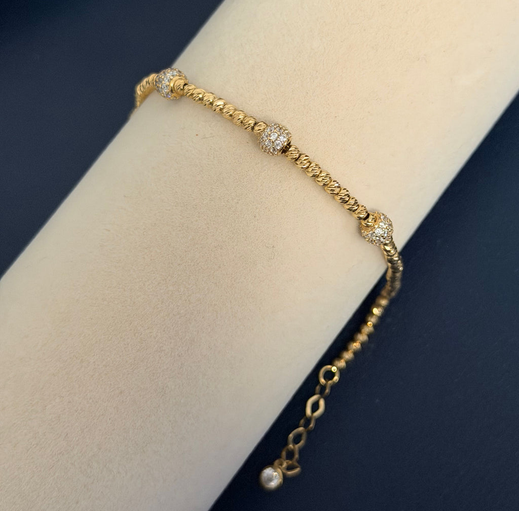 Yellow Gold Beaded Bracelet with zirconia Accents