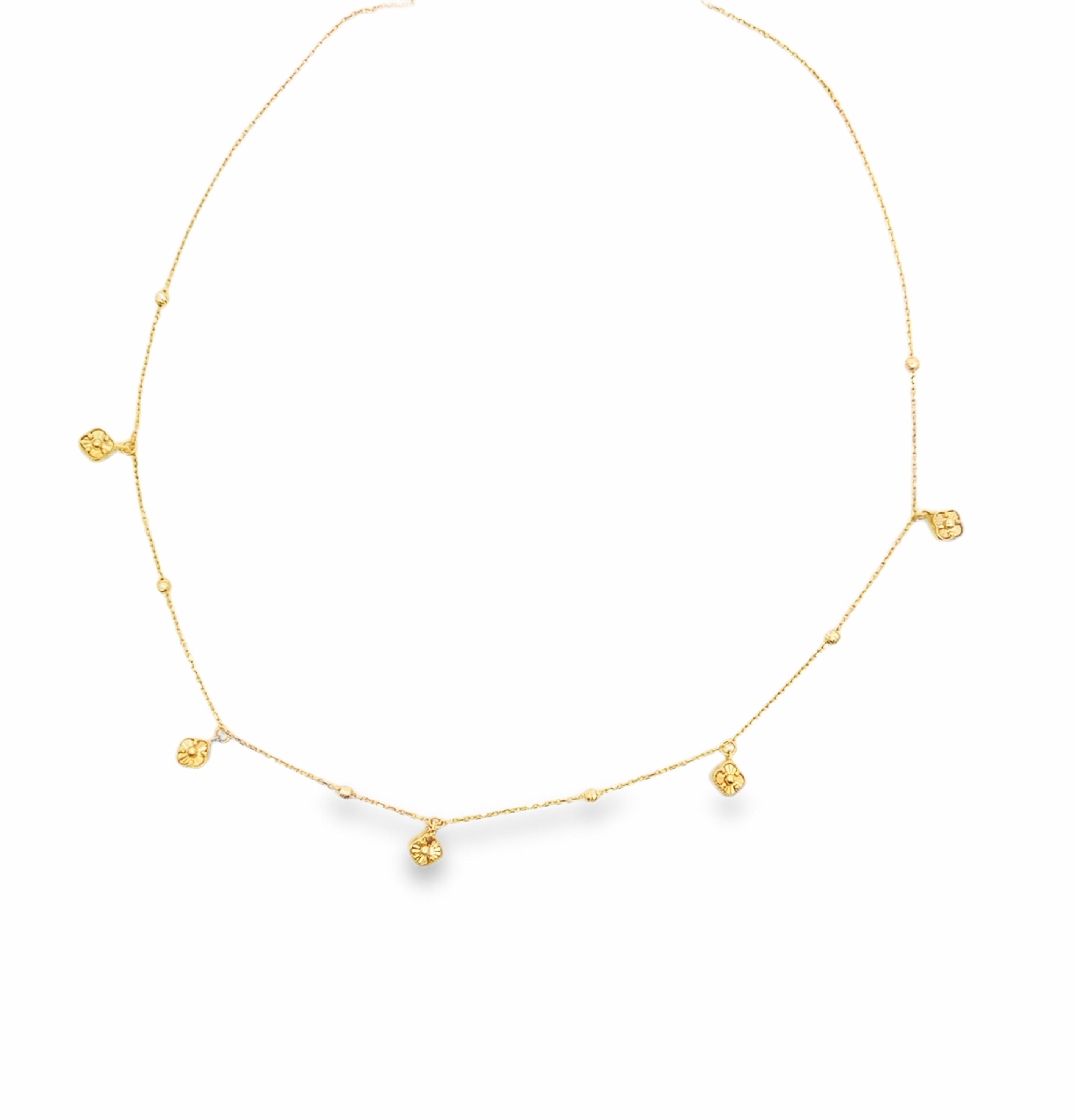 Yellow Gold Delicate Station Charm Necklace
